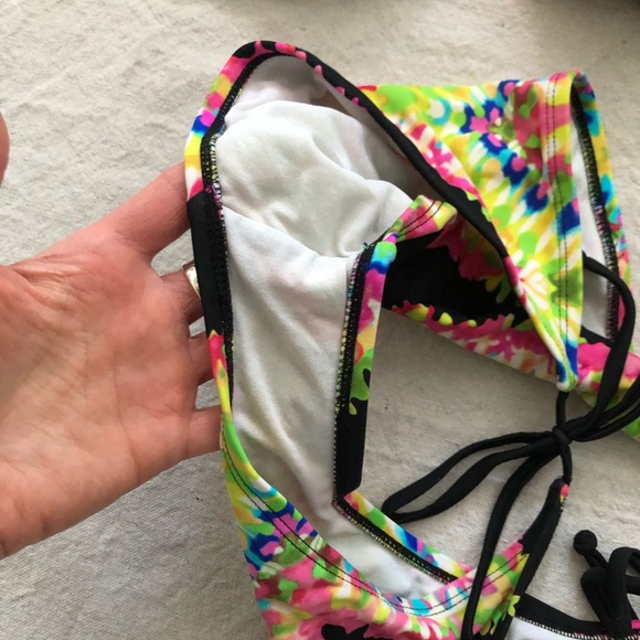 Black with neon tie dye triangle top string bikini - Picture 5 of 7